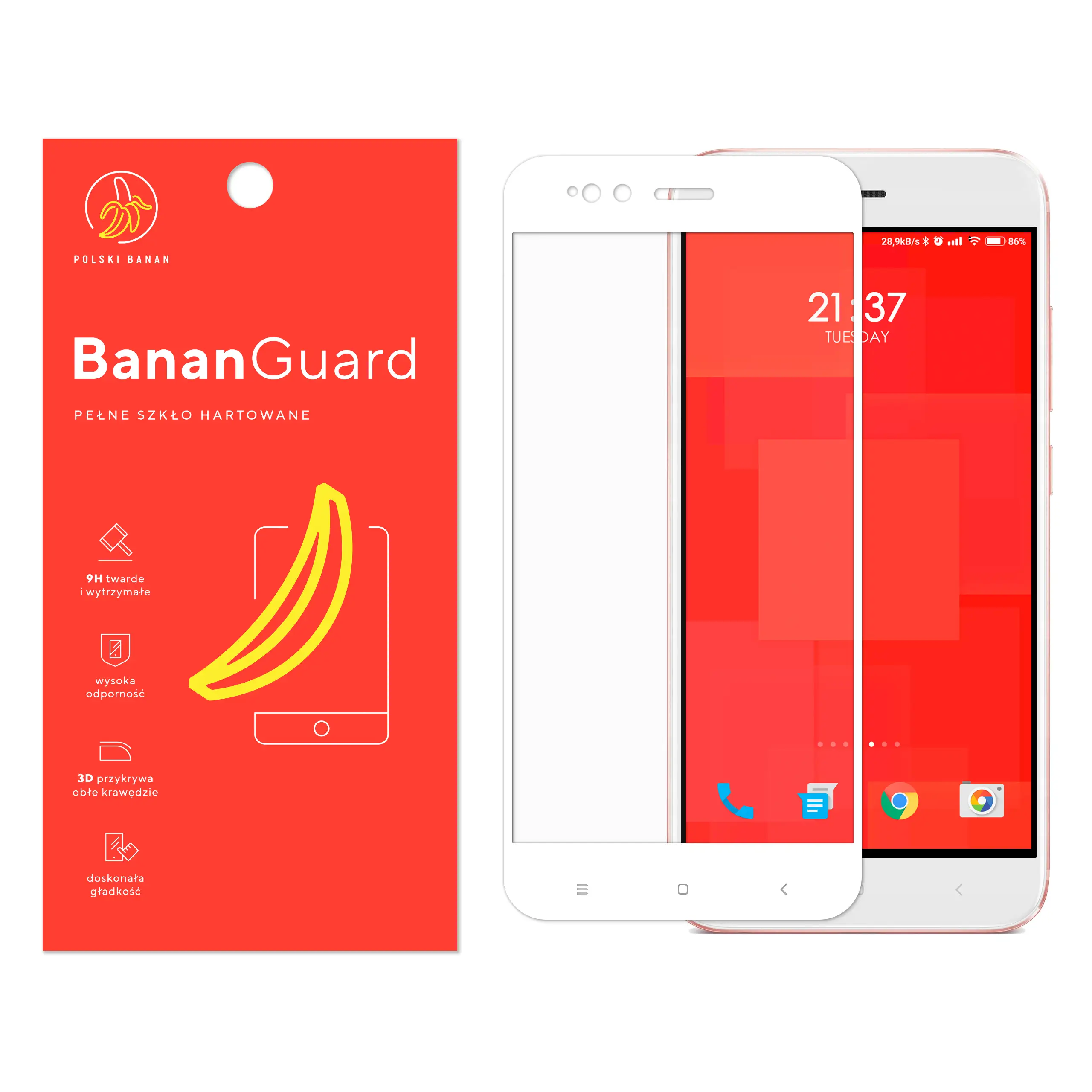 Szkło hartowane 5D Polski Banan BananGuard w kolorze białym do Xiaomi Mi 5X / Mi A1